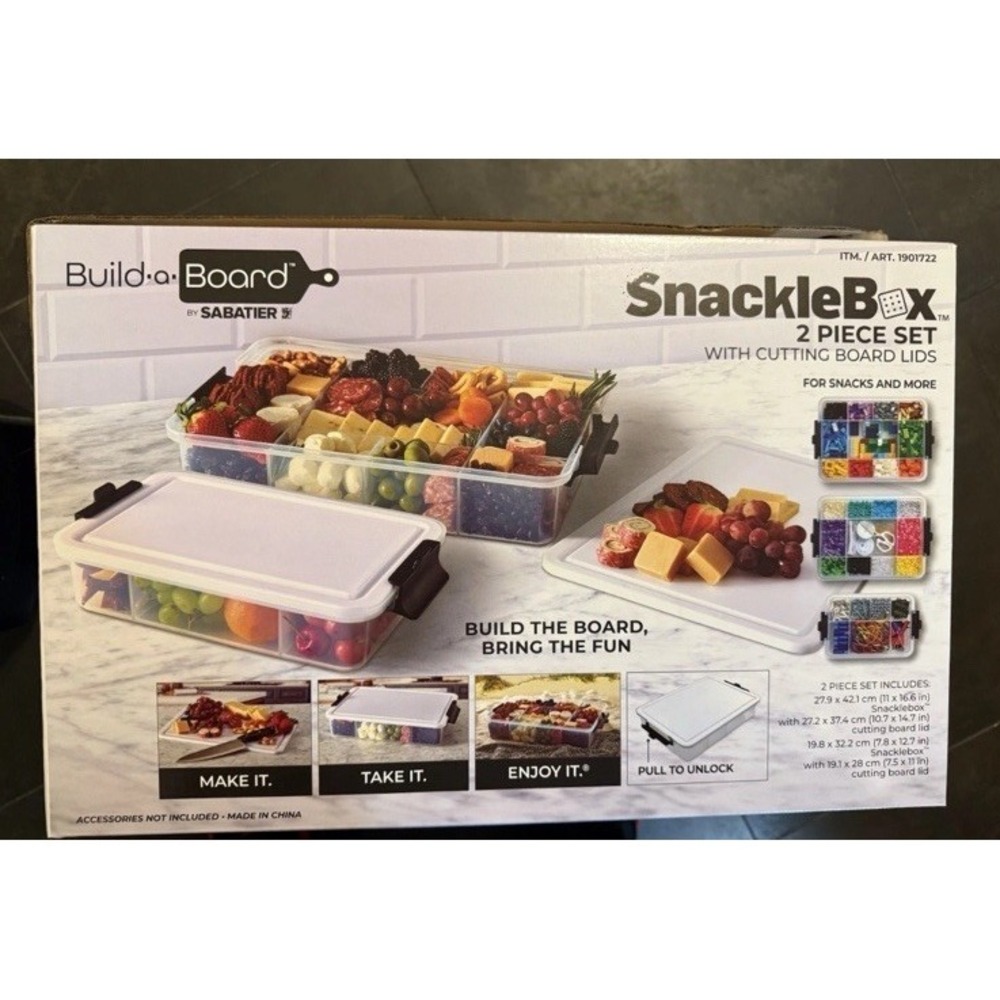 Snacklebox 2 Piece Set W Cutting Board Lids Charcuterie To Go‎ Snacks Picnic